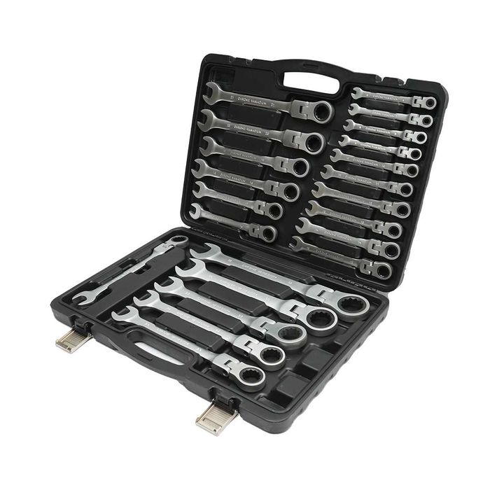 Trusă de scule profesională set 22 chei combinate cu clichet articulat CrV 6–32 mm