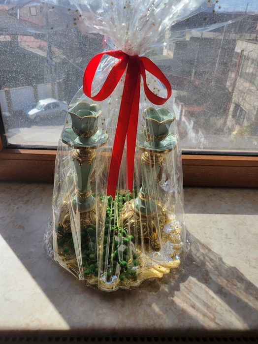 Sfeșnice lumânări cu farfurie aurită cadou NOI ambalate