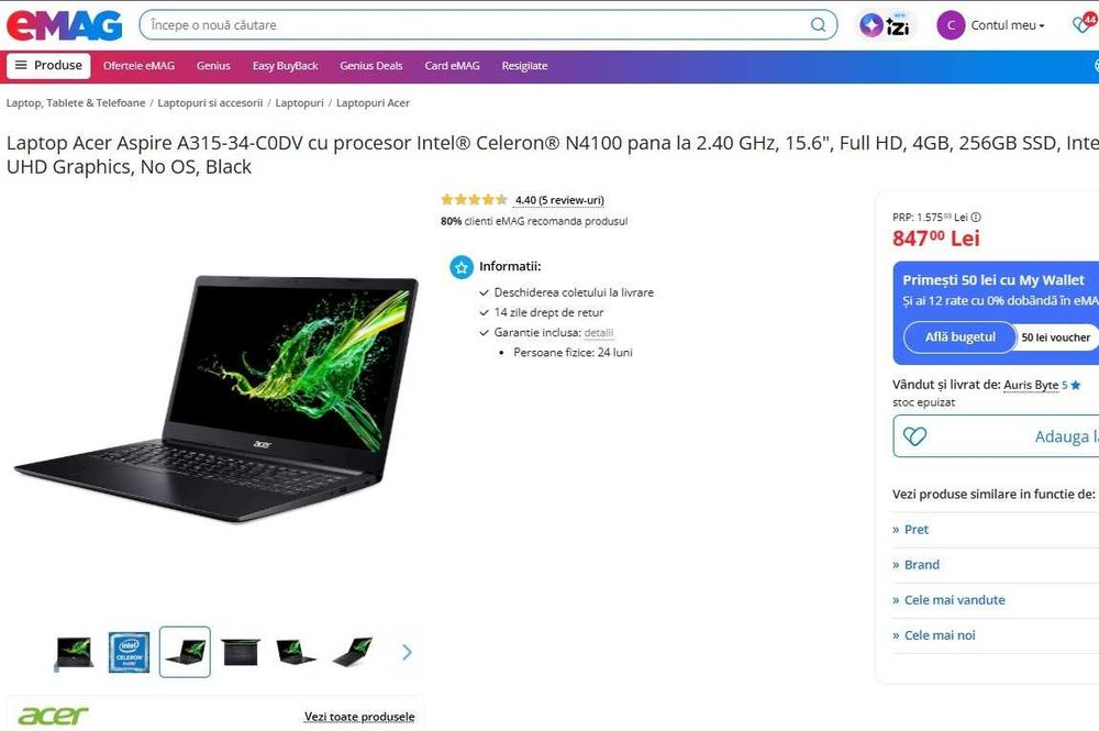 Laptop Acer Aspire A315-34-C0DV