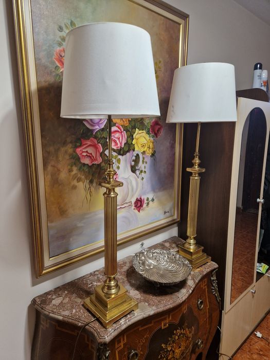 Чифт Уникални големи антикварни настолни бронзови лампи