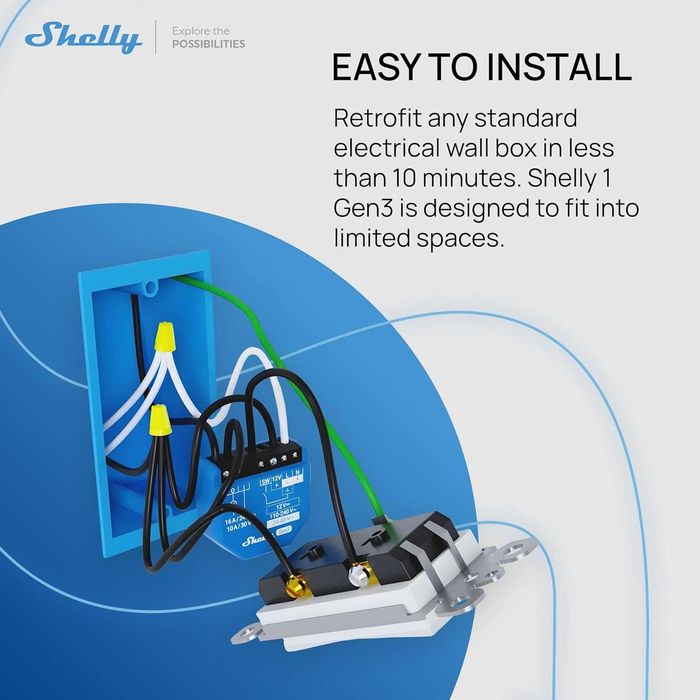 Смарт реле Shelly 1 Gen3 сух контакт 16A