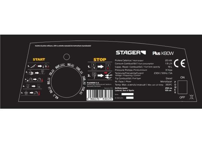 Tun de aer cald Stager PLUS-K80W motorina ardere directa, Putere 20kW
