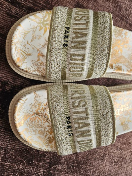 Christian Dior Dway Slides Toile de Jouy Gold – №37