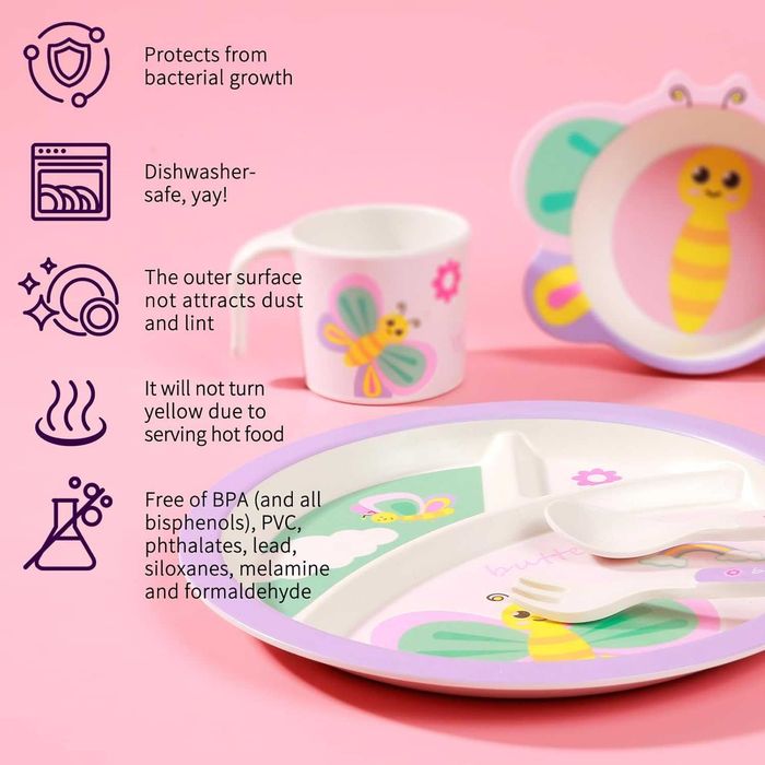Детски комплект за хранене Bamboo Butterfly прибори за хранене
