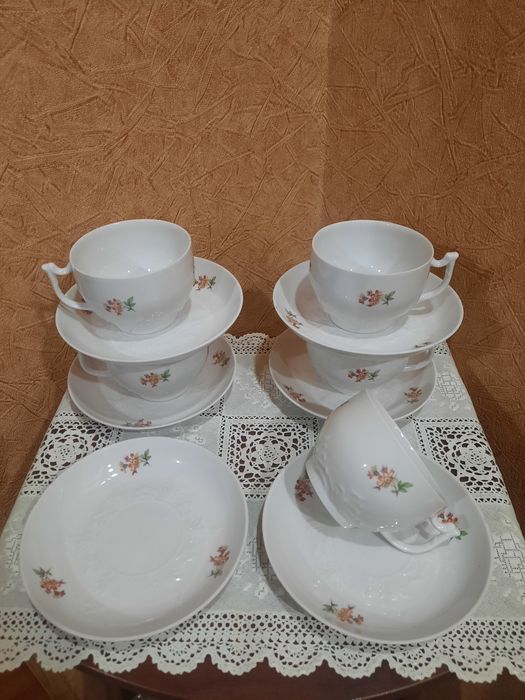 Чайные пары "Вербилки", белоснежный, легкий, тонкий, рельефный фарфор,