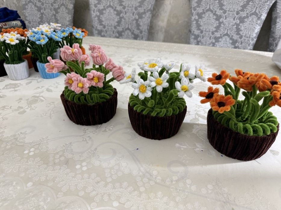 Цветки с упаковкой, ручная работа