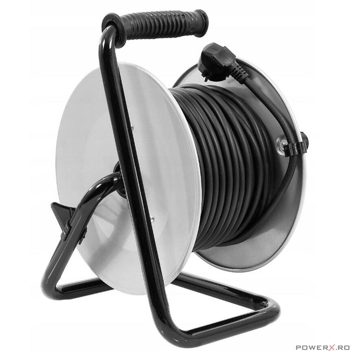 Rola prelungitor cablu negru, cu cadru metalic, 25 metri 3 x 1,5 mm