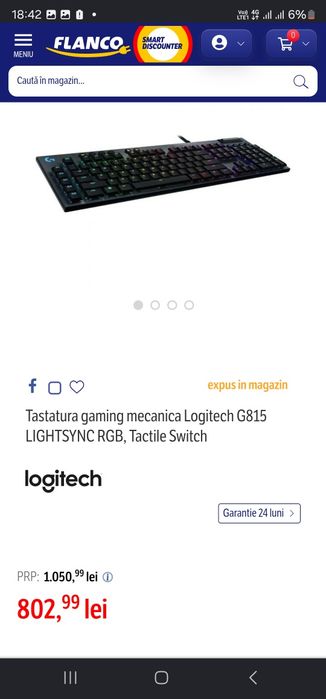 Tastatura gaming mecanica Logitech G815 LIGHTSYNC RGB Tactile Switch