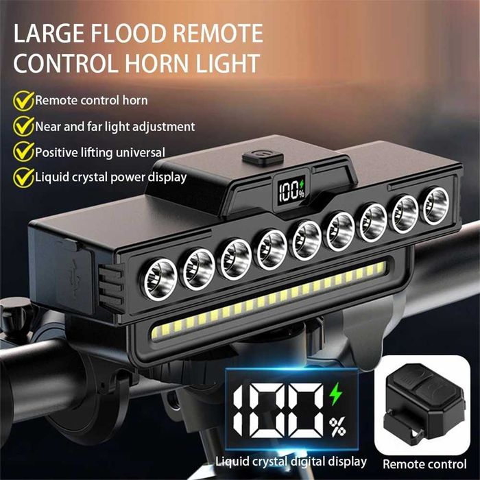 Ултра ярка 9 LED + 21 SMD светлина за велосипед, Фар, Клаксон, Батерия