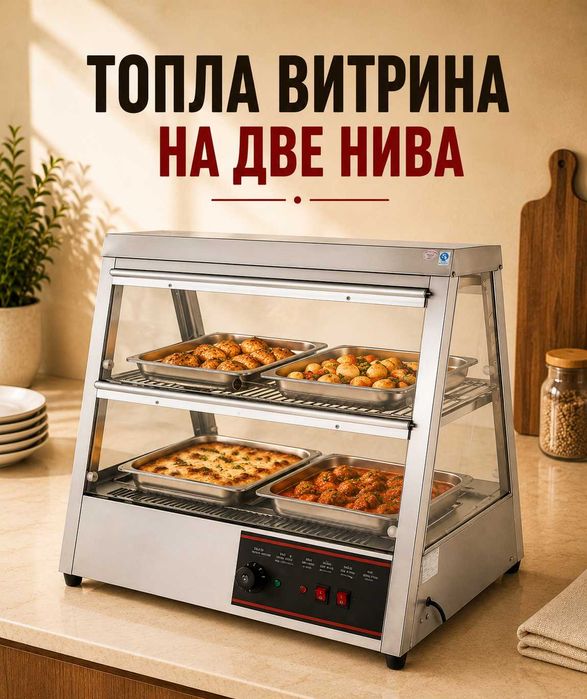 Професионални топли витрини на две нива – 4 или 6 тави