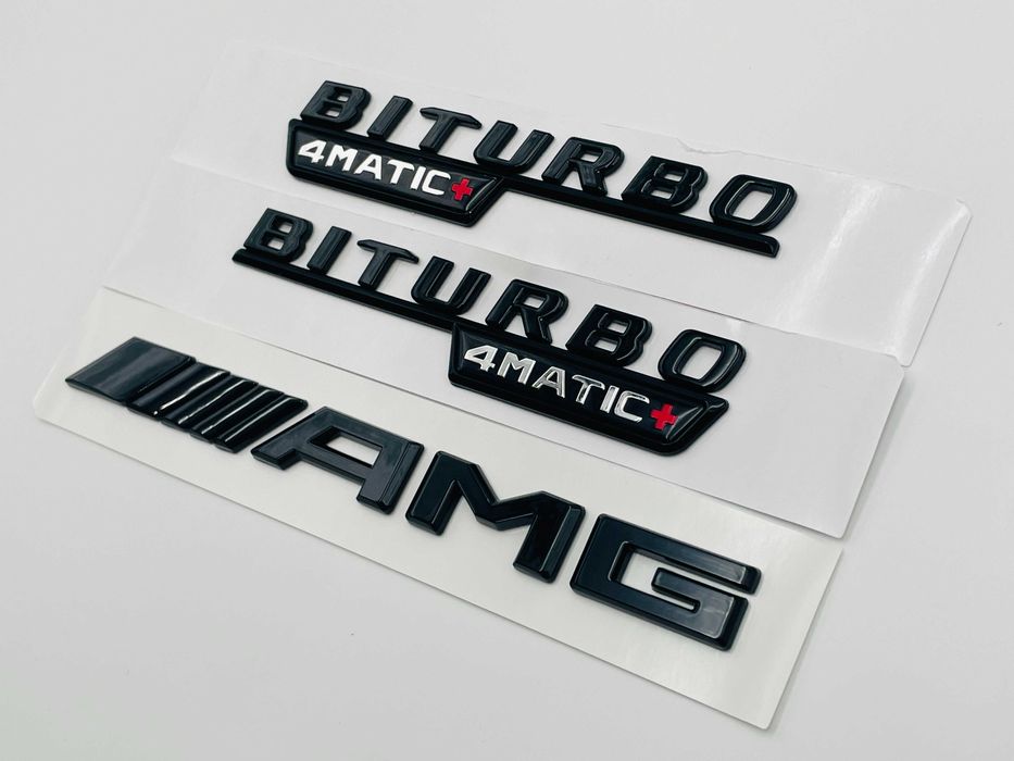 Set Embleme Compatibile Mercedes biturbo 4matic+ AMG negru