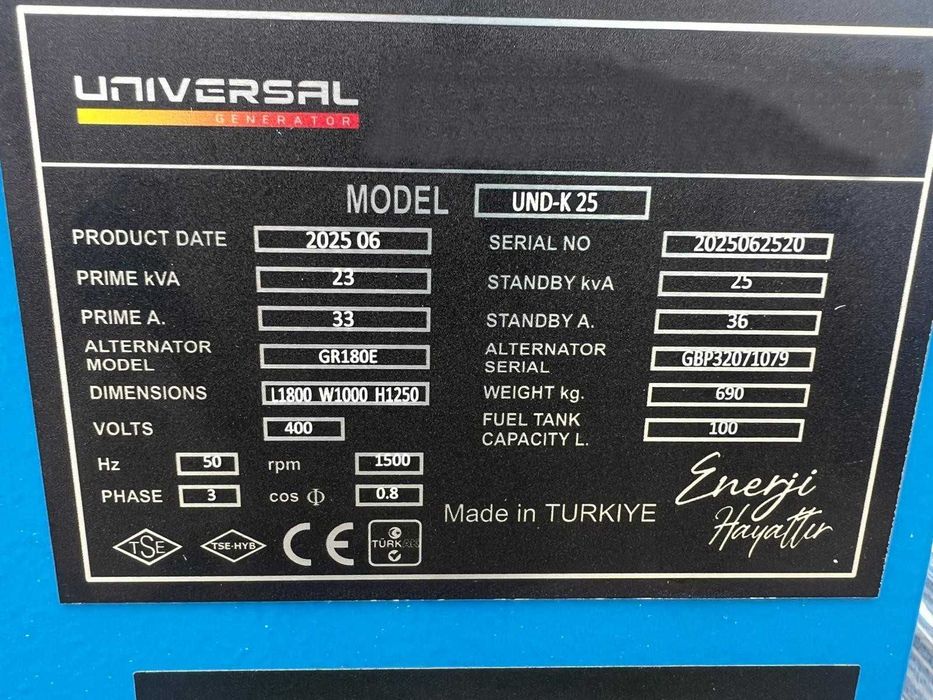 Generator Universal 25 KVA Diesel – Nou 2025, Trifazat +Video