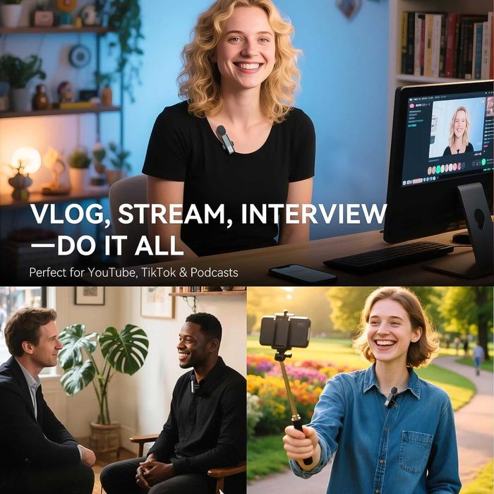 Безжичен микрофон брошка с LED дисплей – Shiny Black, 7 часа батерия