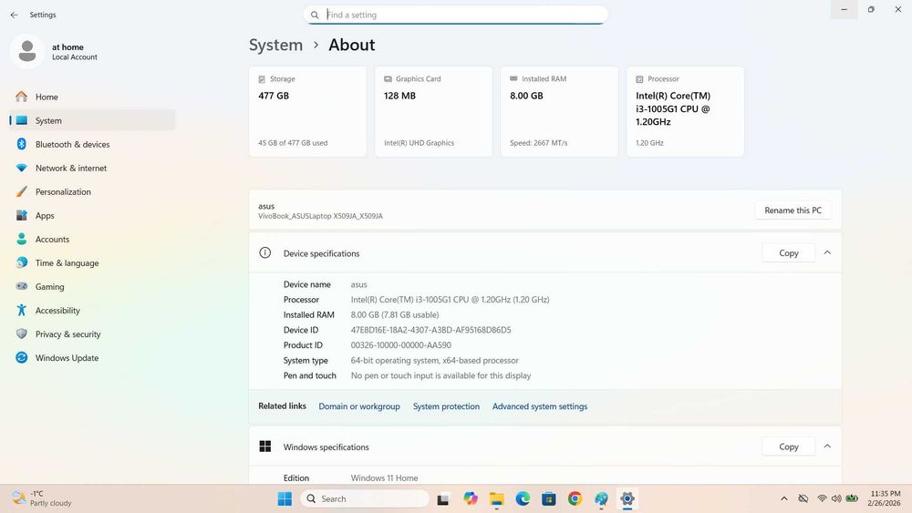Laptop ASUS X509JA Intel® Core™ i3-1005G1