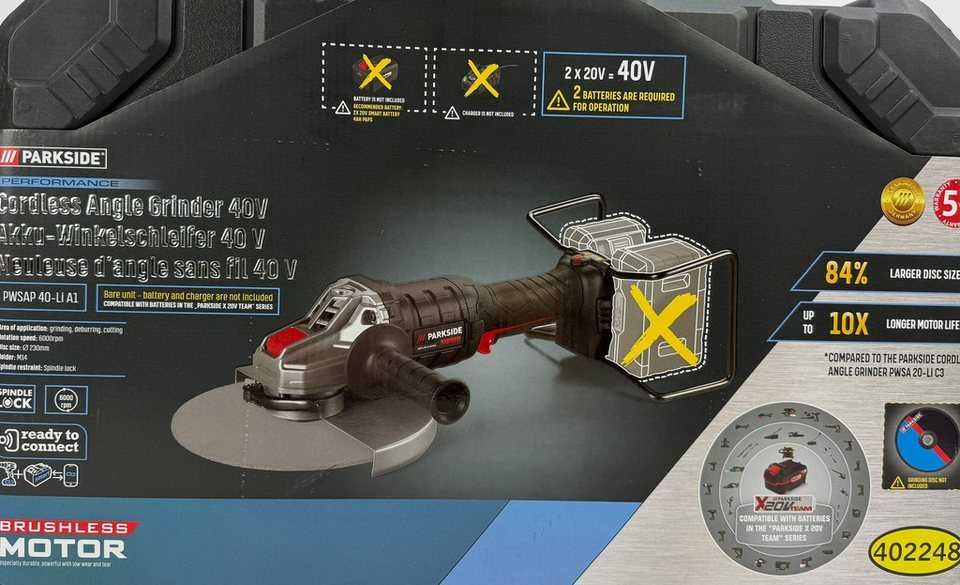 Parkside performance Ъглошлайф , неотварян Angle Grinder 40V 20Vx2