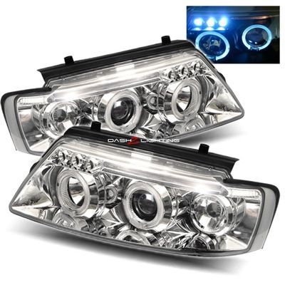 Set faruri tuning VW Passat Sedan+Estate (B5) 1997-2000 Dreapta+stanga, Transparent-Silver, fara motoras, tip bec H1+H1, cu angel-eyes