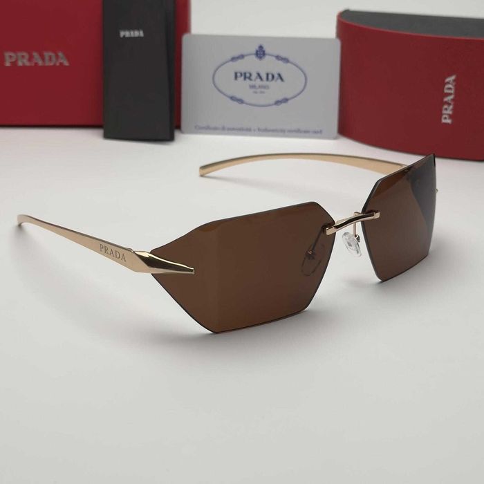 Унисекс слънчеви очила  Rimless Edition Black Brown Очила без рамка черни кафяви стъкла златни UV400 CE