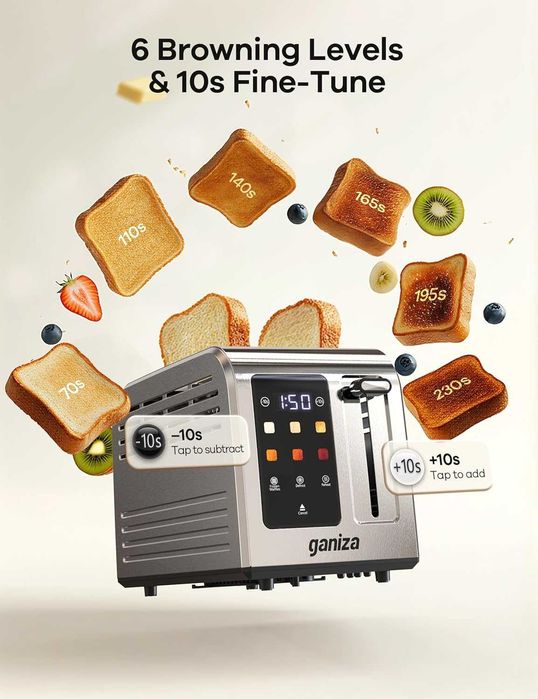 Инокс тостер Ganiza 925W с тъч дисплей + ПОДАРЪК