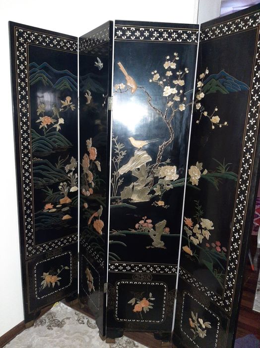 Ширма 18 го века, антикварная перламутр и натуральные камни