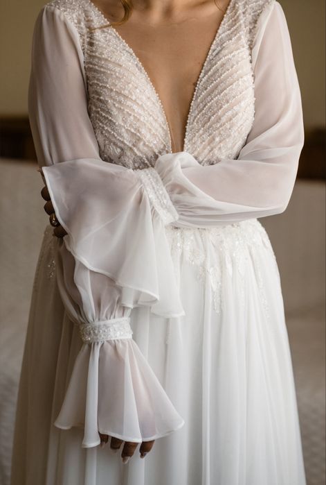 Rochie de mireasă Luce Sposa din mătase naturală cu trenă și broderii couture