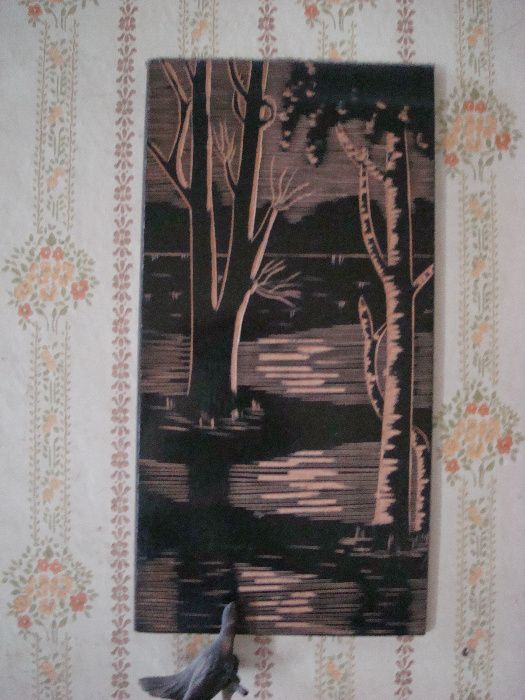 Картина из дерева. Резьба по дереву. 60 е годы СССР.
