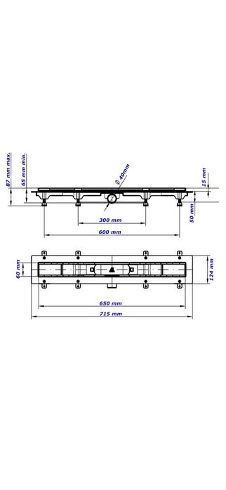 Rigola dus cu gratar reversibil din otel inoxidabil 65 cm