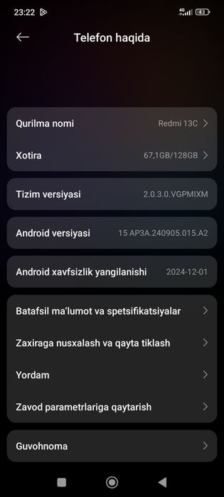 Jigar bilaman Redmi 13 c 128 Gb hotiralik qidrvotsiz