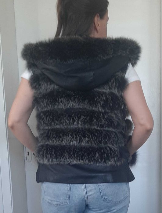 Модерен клек естествен косъм и естествена кожа с качулка