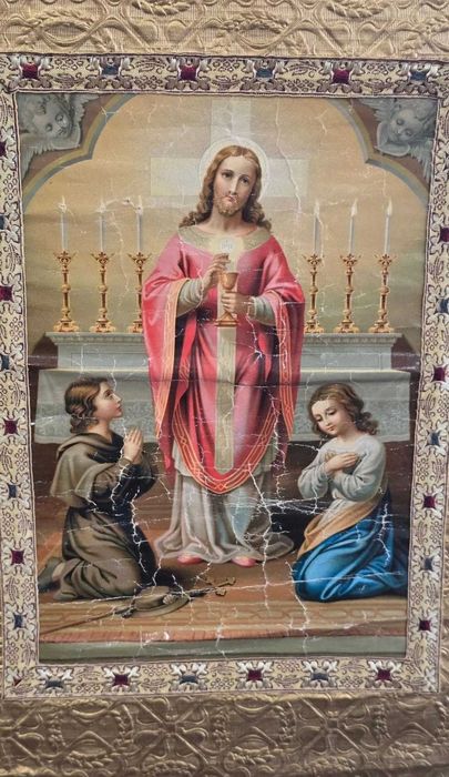 Prapur vechi de procesiune, cu reprezentare a Primei Împărtășanii