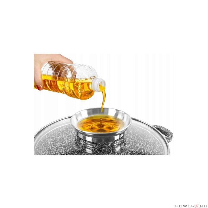 Vas pentru cuptor termorezistent, strat antiaderent marmura, cu capac,