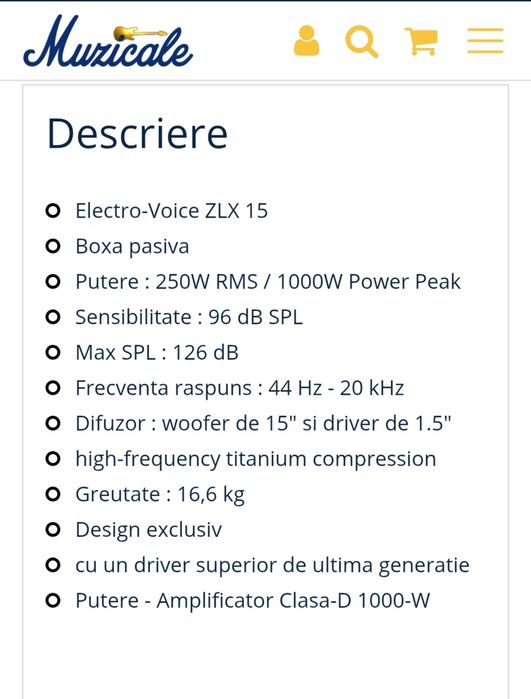 Boxe Electrovoice ZLX15 - pasive, noi