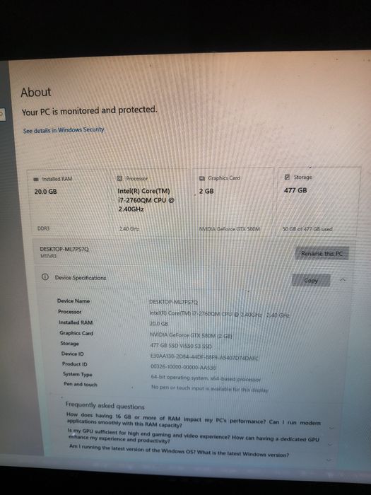 Alienware m17x r3 I7 2.40 -20gb ram - Nvidia GeForce 580M 2gb -512 ssd