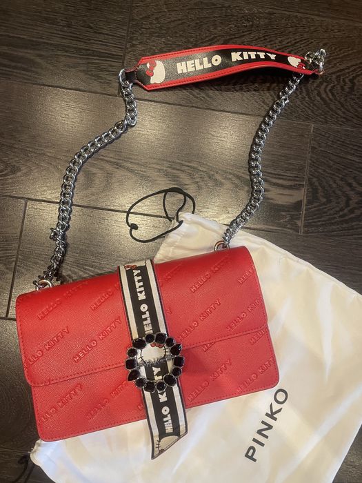 Дамска чанта Pinko червена, естествена кожа