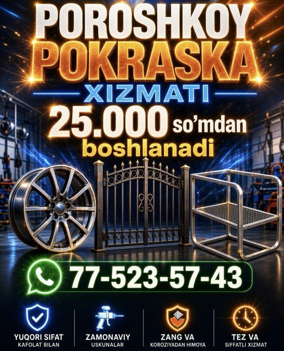 Poroshkoviy pokraska 25.000 som kv metri