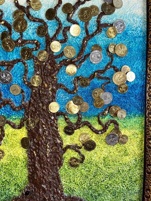 Панно «денежное  дерево» с монетами