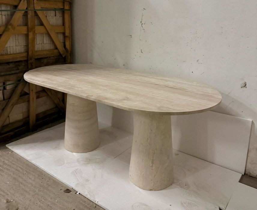 Masa Dining Masiva Marmura/Travertin Piese Unice, Lucrate Manual