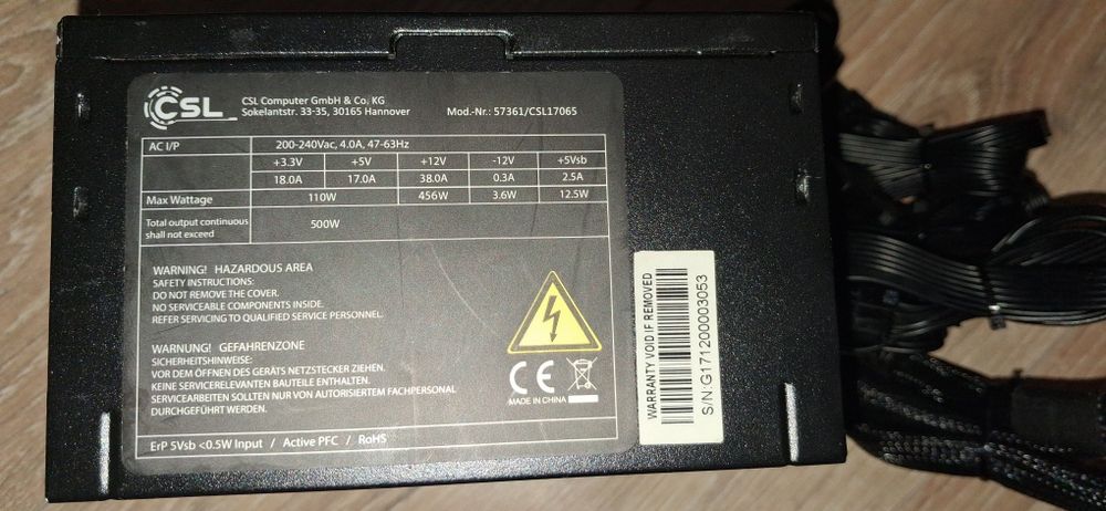 Захранване CSL 500W Active PFC  80 Plus Bronze