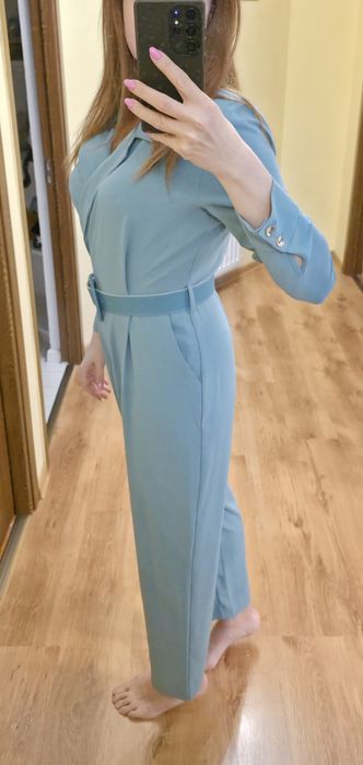 Salopeta eleganta Zara, verde/turcoaz, curea, marimea S