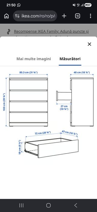De vanzare comoda ikea Malm 4 sertare