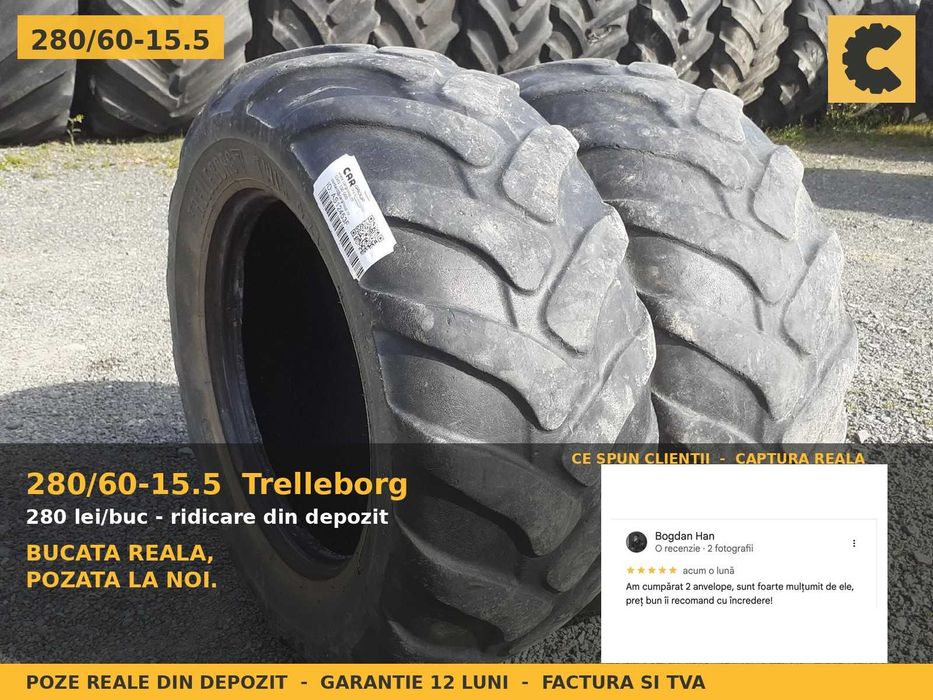 ANVELOPE 280/60-15.5 Trelleborg Cauciucuri Remorca Implement Tubeless 6PR Utilaje Mici SH GARANTIE Factura
