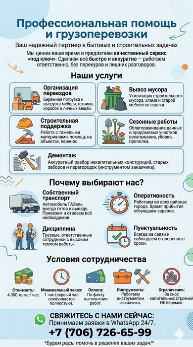 Грузоперевозки ГАЗель, Грузчики, Вывоз мусора