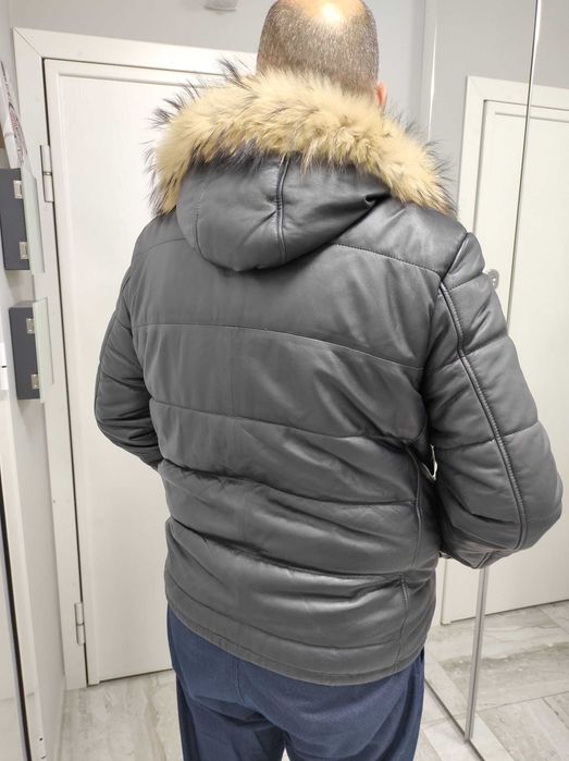 ЧЕРЕН ПЕТЪК -50% !!! Кожено есенно-зимно яке с качулка, размер XXL