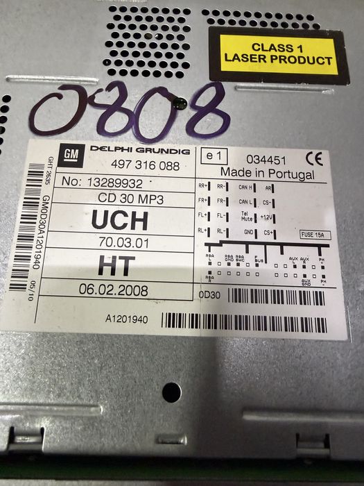 Radio Cd player CD30 MP3 Opel Astra H GM 497 316 088 Delphi Grunding