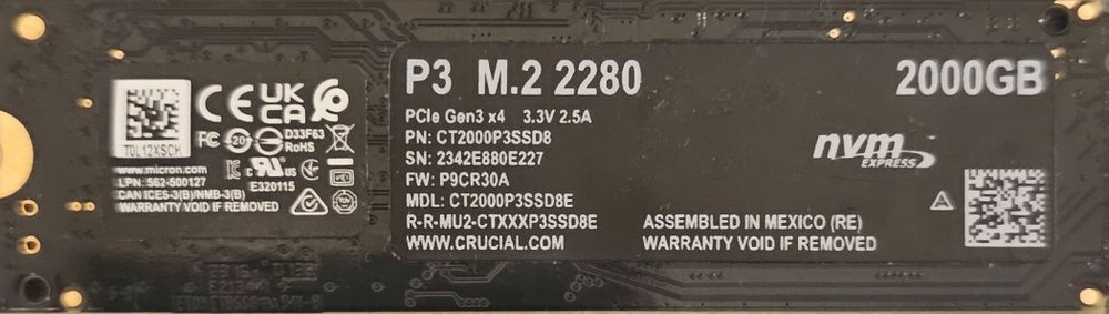 NVMe SSD Crucial P3 – 2TB (2000GB).