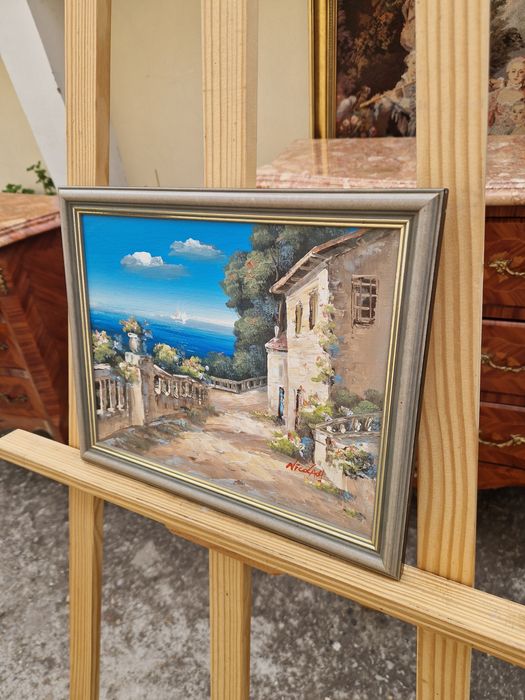 Страхотна майсторска антикварна картина масло на фазер