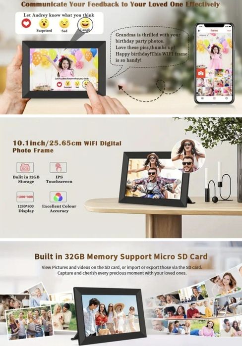 Smart Цифрова фоторамка WiFi 10,1-инчова 1280x800 32GB Uhale APP