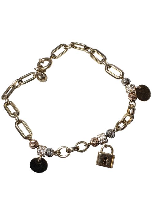 Brățară Aur 14K cu Lacăt Decorativ și Bănuți | Design Modern și Elegant