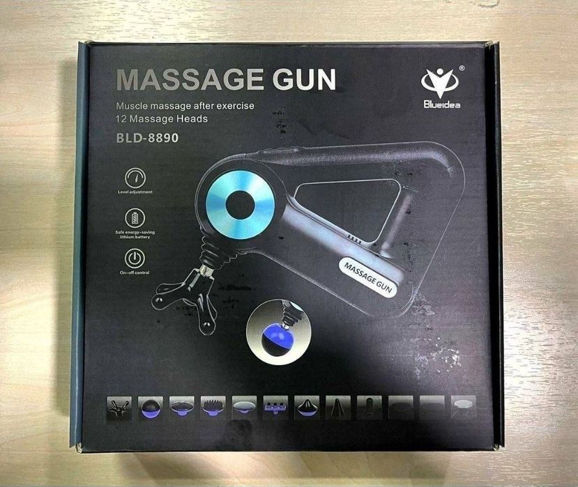 Ударный массажер Massage Gun Sk-8890 массажный пистолет c 12 насадками