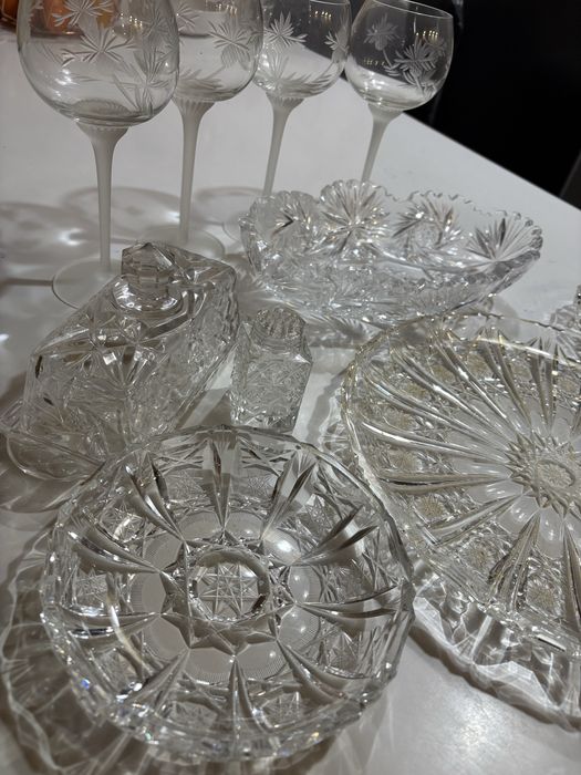 Platou oval din cristal masiv – tăietură clasică, model stea