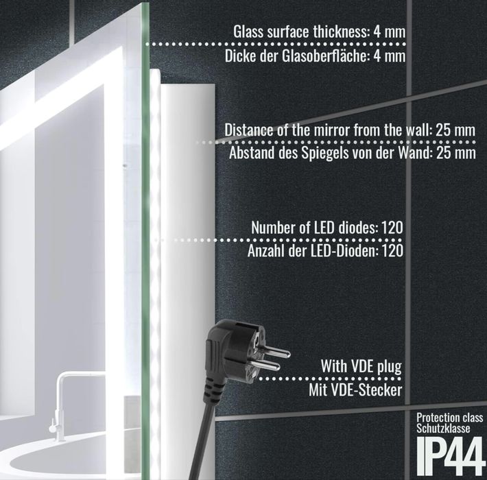 Огледало за баня Aquamarin® с LED осветление - 80 x 60 см